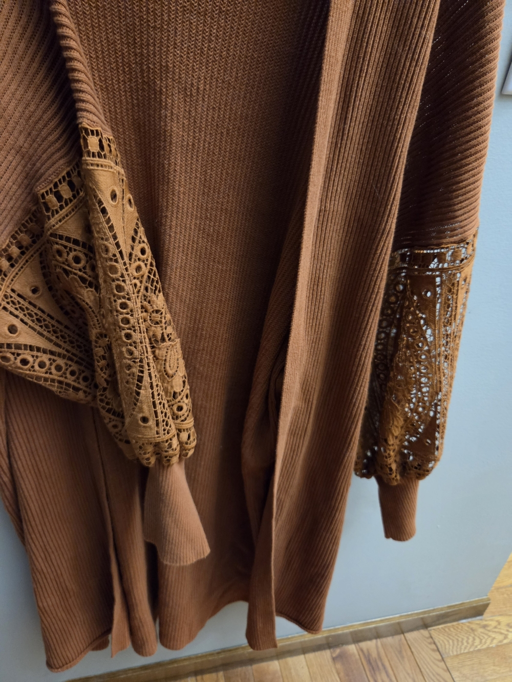 NorthStyle Size 2X Open-Front Long Cardigan Sweater Lace Sleeves Rust Orange - Picture 2 of 6
